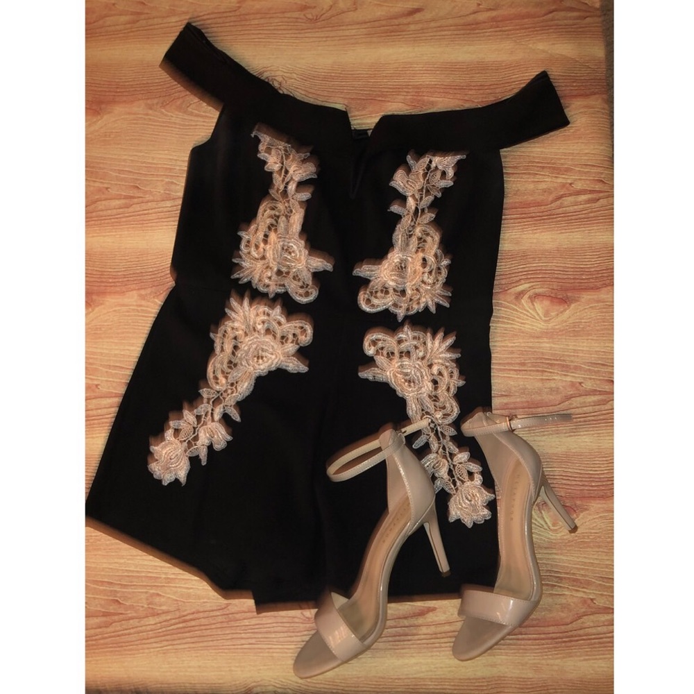 Off-Shoulder Black Short Romper Sz L